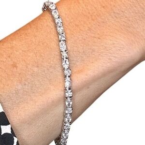 Swarovski Elements Crystal Tennis 7" Bracelet Silver Tone Square OvalElegant
